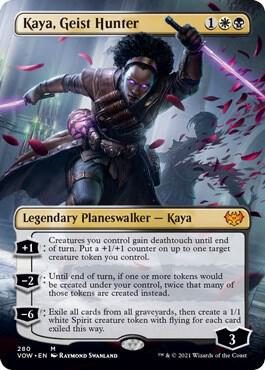 Kaya, Geist Hunter (Borderless) card from Innistrad: Crimson Vow