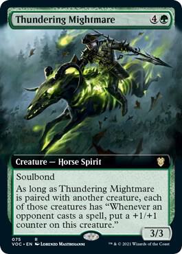 Thundering Mightmare (Extended Art) card from Commander: Innistrad: Crimson Vow