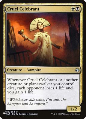 Cruel Celebrant card from The List Reprints