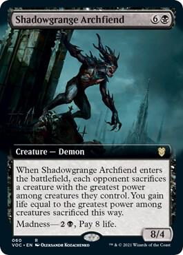 Shadowgrange Archfiend (Extended Art) card from Commander: Innistrad: Crimson Vow