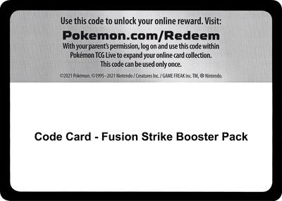 Code Card - Fusion Strike Booster Pack card from SWSH08: Fusion Strike