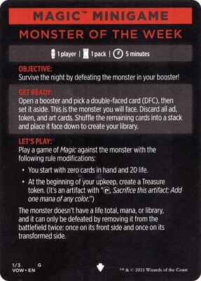 Magic Minigame: Monster of The Week card from Innistrad: Crimson Vow