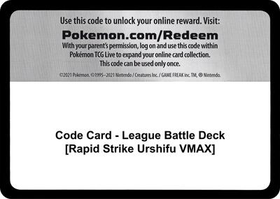 Code Card - League Battle Deck [Rapid Strike Urshifu VMAX] card from Miscellaneous Cards & Products