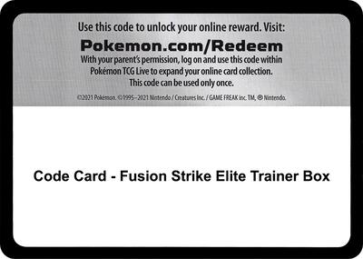 Code Card - Fusion Strike Elite Trainer Box card from SWSH08: Fusion Strike