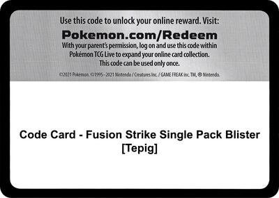 Code Card - Fusion Strike Single Pack Blister [Tepig] card from SWSH08: Fusion Strike
