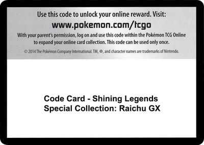 Code Card - Shining Legends Special Collection: Raichu GX card from Shining Legends