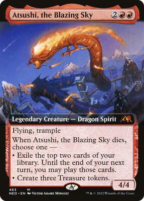 Atsushi, the Blazing Sky (Extended Art) card from Kamigawa: Neon Dynasty