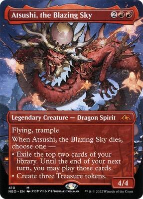 Atsushi, the Blazing Sky (Borderless) card from Kamigawa: Neon Dynasty