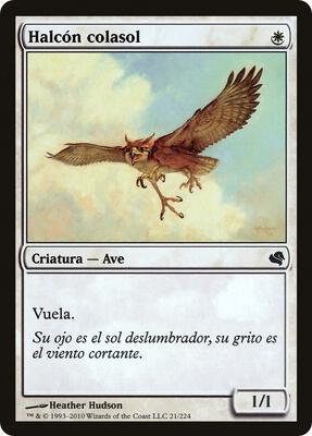 Suntail Hawk (Spanish) - "Halcon colasol" card from Magic Encyclopedia 2011 (Salvat)