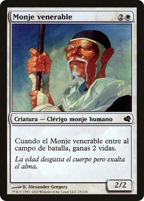 Venerable Monk (Spanish) - "Monje venerable" card from Magic Encyclopedia 2011 (Salvat)