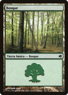 Forest (Spanish) - "Bosque" (222) card from Magic Encyclopedia 2011 (Salvat)