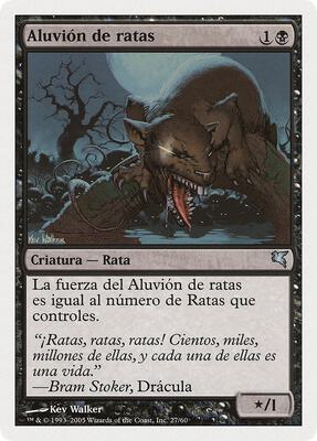 Swarm of Rats (Spanish) - "Aluvion de ratas" (A27) card from Magic Encyclopedia 2005 (Salvat/Hachette)