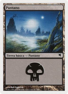 Swamp (Spanish) - "Pantano" (A8) card from Magic Encyclopedia 2005 (Salvat/Hachette)
