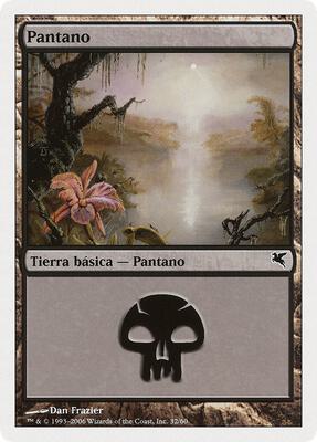 Swamp (Spanish) - "Pantano" (F32) card from Magic Encyclopedia 2005 (Salvat/Hachette)