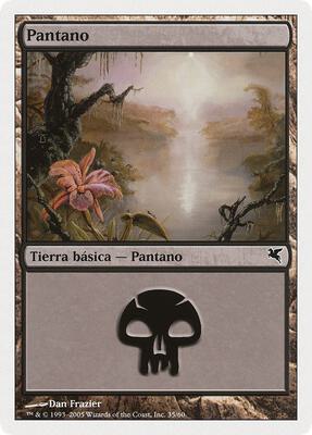 Swamp (Spanish) - "Pantano" (A35) card from Magic Encyclopedia 2005 (Salvat/Hachette)