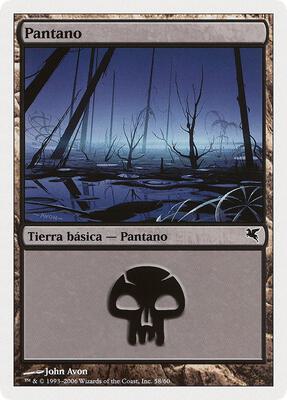Swamp (Spanish) - "Pantano" (F58) card from Magic Encyclopedia 2005 (Salvat/Hachette)