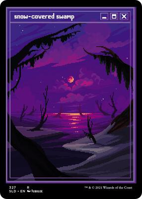 Snow-Covered Swamp (PixelSnowLands.jpg) card from Secret Lair Drop Series