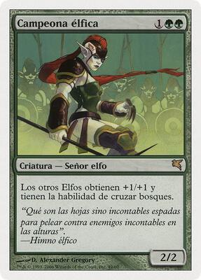 Elvish Champion (Spanish) - "Campeona elfica" card from Magic Encyclopedia 2005 (Salvat/Hachette)