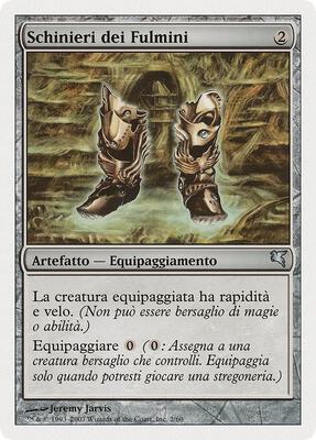 Lightning Greaves (Italian) - "Schinieri dei Fulmini" card from Magic Encyclopedia 2005 (Salvat/Hachette)