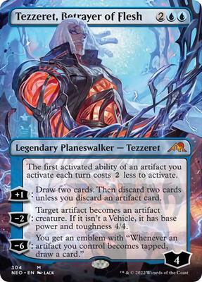 Tezzeret, Betrayer of Flesh (Borderless) card from Kamigawa: Neon Dynasty