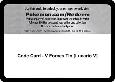 Code Card - V Forces Tin [Lucario V] card from Miscellaneous Cards & Products