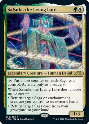 Satsuki, the Living Lore card from Kamigawa: Neon Dynasty