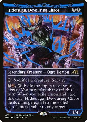 Hidetsugu, Devouring Chaos (Neon Blue) card from Kamigawa: Neon Dynasty