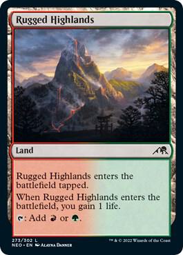 Rugged Highlands card from Kamigawa: Neon Dynasty