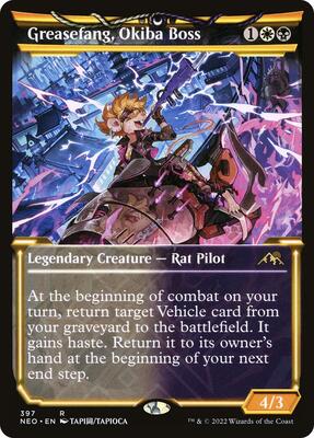 Greasefang, Okiba Boss (Showcase) card from Kamigawa: Neon Dynasty