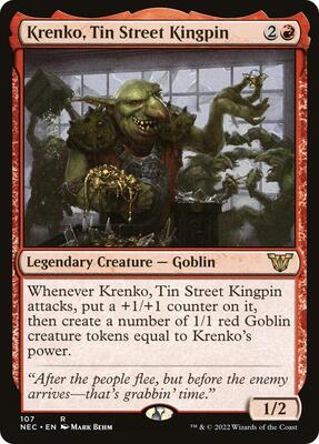 Krenko, Tin Street Kingpin card from Commander: Kamigawa: Neon Dynasty