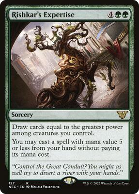 Rishkar's Expertise card from Commander: Kamigawa: Neon Dynasty