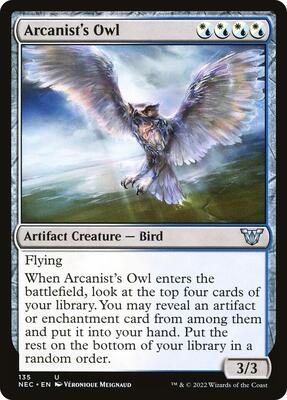 Arcanist's Owl card from Commander: Kamigawa: Neon Dynasty