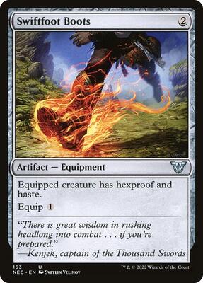 Swiftfoot Boots card from Commander: Kamigawa: Neon Dynasty
