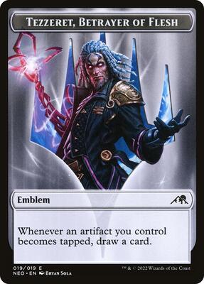 Emblem - Tezzeret, Betrayer of Flesh card from Kamigawa: Neon Dynasty