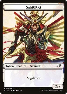 Samurai (003) // Emblem - Tezzeret, Betrayer of Flesh Double-sided Token card from Kamigawa: Neon Dynasty