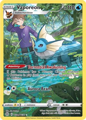 Vaporeon card from SWSH09: Brilliant Stars Trainer Gallery