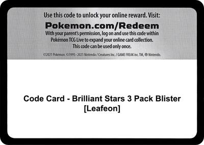 Code Card - Brilliant Stars 3 Pack Blister [Leafeon] card from SWSH09: Brilliant Stars