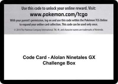 Code Card - Alolan Ninetales GX Challenge Box card from SM - Burning Shadows