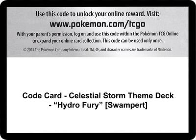 Code Card - Celestial Storm Theme Deck - "Hydro Fury" [Swampert] card from SM - Celestial Storm