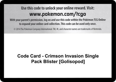 Code Card - Crimson Invasion Single Pack Blister [Golisopod] card from SM - Crimson Invasion