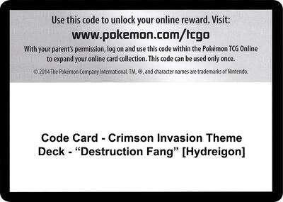 Code Card - Crimson Invasion Theme Deck - "Destruction Fang" [Hydreigon] card from SM - Crimson Invasion