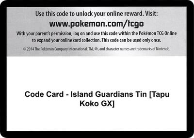 Code Card - Island Guardians Tin [Tapu Koko GX] card from SM - Guardians Rising