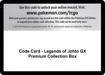 Code Card - Legends of Johto GX Premium Collection Box card from SM - Ultra Prism