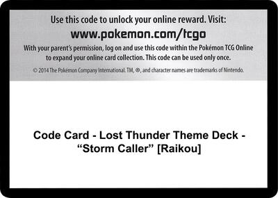 Code Card - Lost Thunder Theme Deck - "Storm Caller" [Raikou] card from SM - Lost Thunder