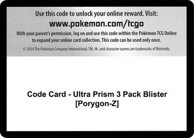 Code Card - Ultra Prism 3 Pack Blister [Porygon-Z] card from SM - Ultra Prism