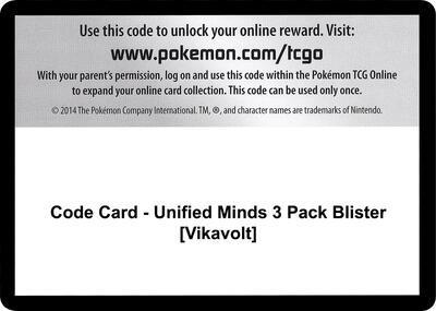 Code Card - Unified Minds 3 Pack Blister [Vikavolt] card from SM - Unified Minds
