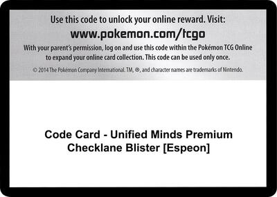 Code Card - Unified Minds Premium Checklane Blister [Espeon] card from SM - Unified Minds