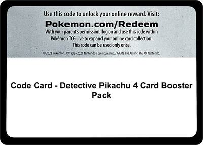 Code Card - Detective Pikachu 4 Card Booster Pack card from Detective Pikachu