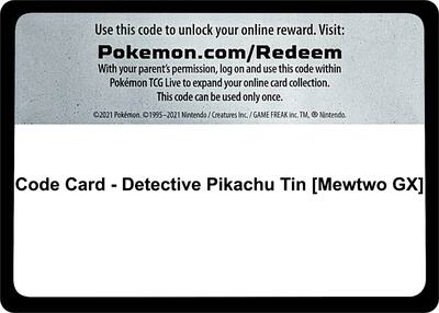 Code Card - Detective Pikachu Tin [Mewtwo GX] card from Detective Pikachu