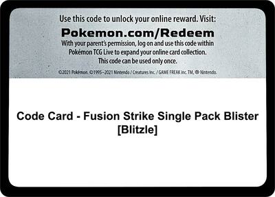 Code Card - Fusion Strike Single Pack Blister [Blitzle] card from SWSH08: Fusion Strike